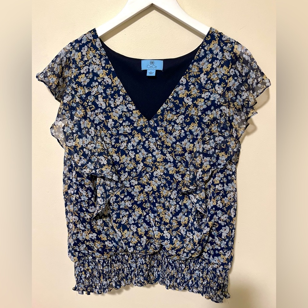 CeCe V-Neck Ruffle Blouse